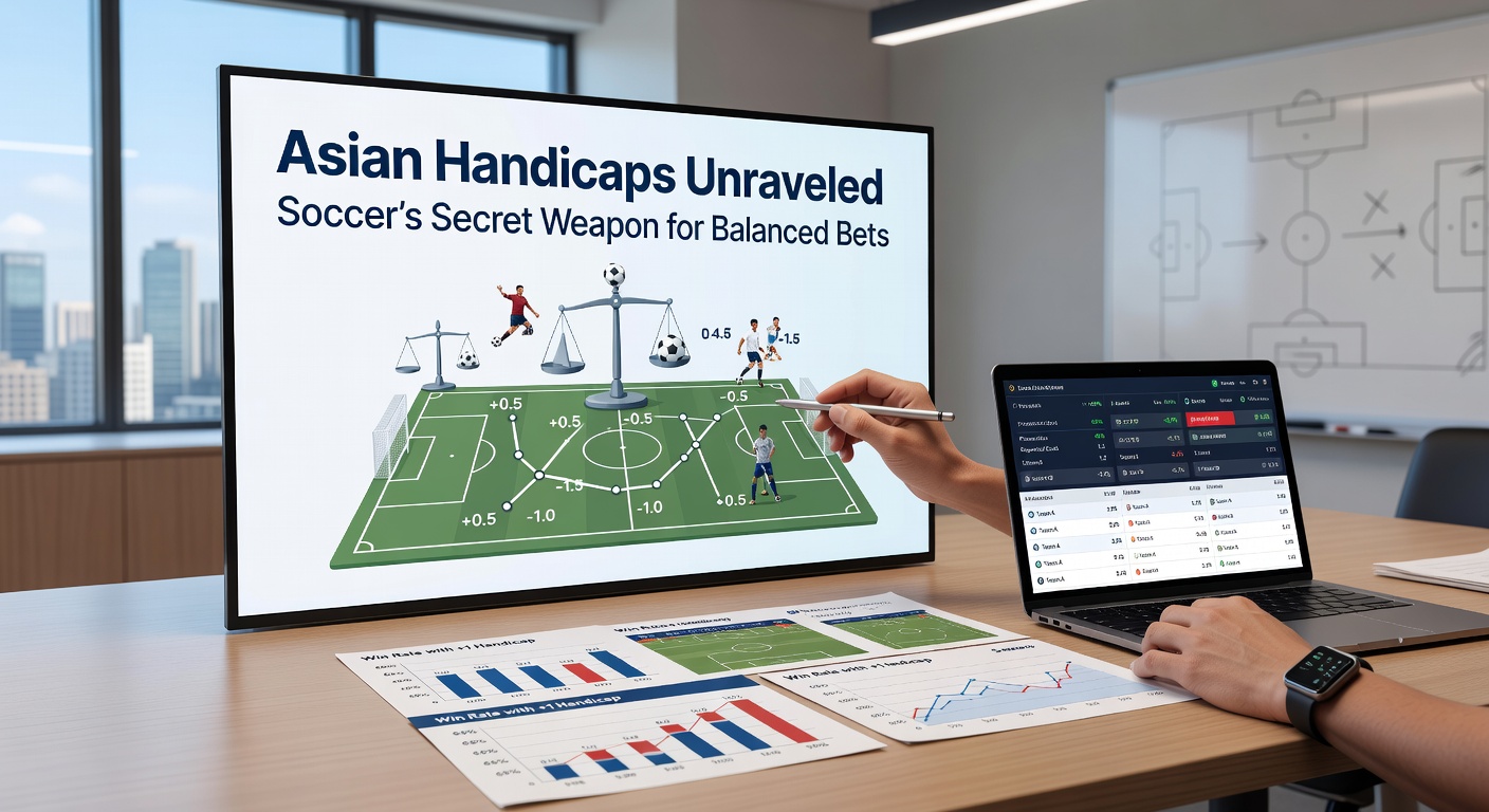 Close-up of a soccer betting slip showing Asian handicap lines, with odds displayed for a major league match