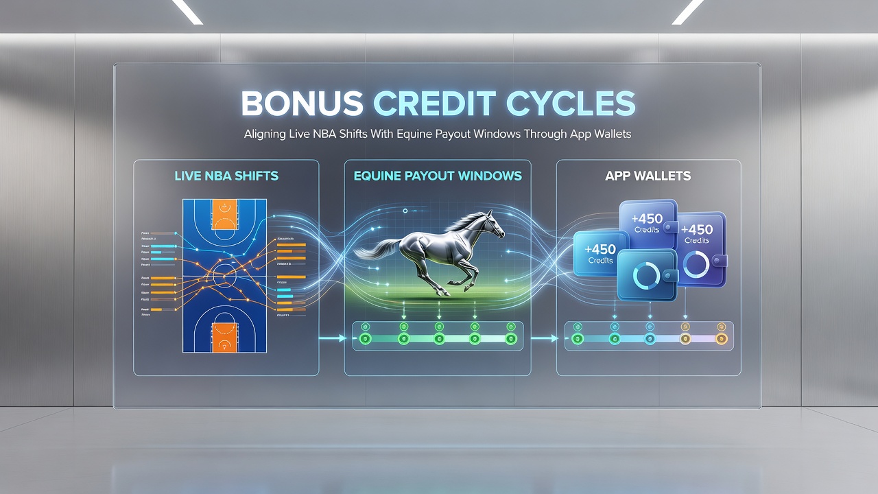 Dashboard view of bonus credit activation coinciding with both NBA fourth-quarter line movement and equine result confirmation