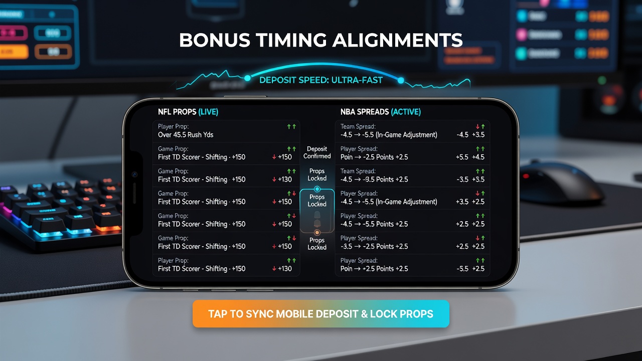Diagram illustrating deposit confirmation flow connecting NBA spreads to casino game interfaces on a mobile device