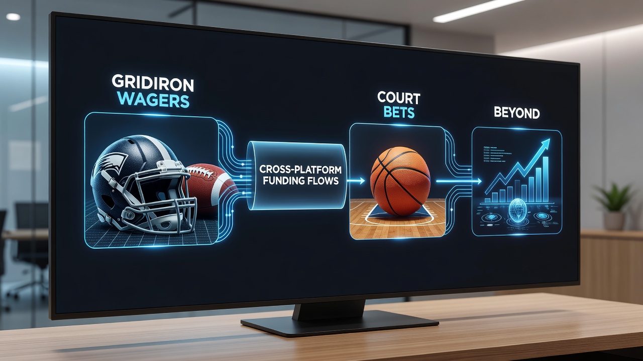 Digital wallet flows enabling transitions from football to basketball and casino options