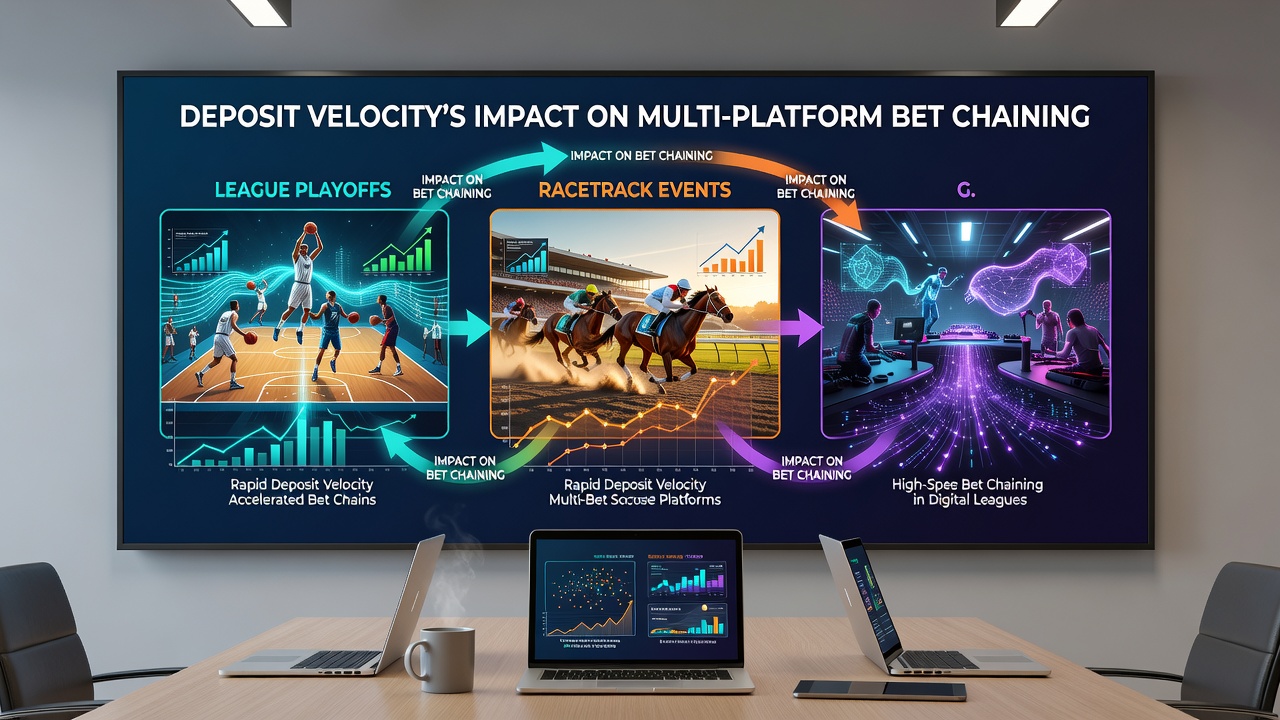 Illustration of interconnected betting platforms showing deposit velocity effects on racetrack and gaming session chains