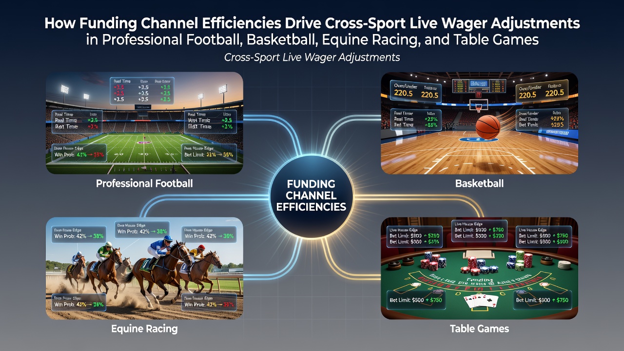 Illustration showing interconnected payment channels linking live wagers across football, basketball, horse racing, and table games on mobile platforms