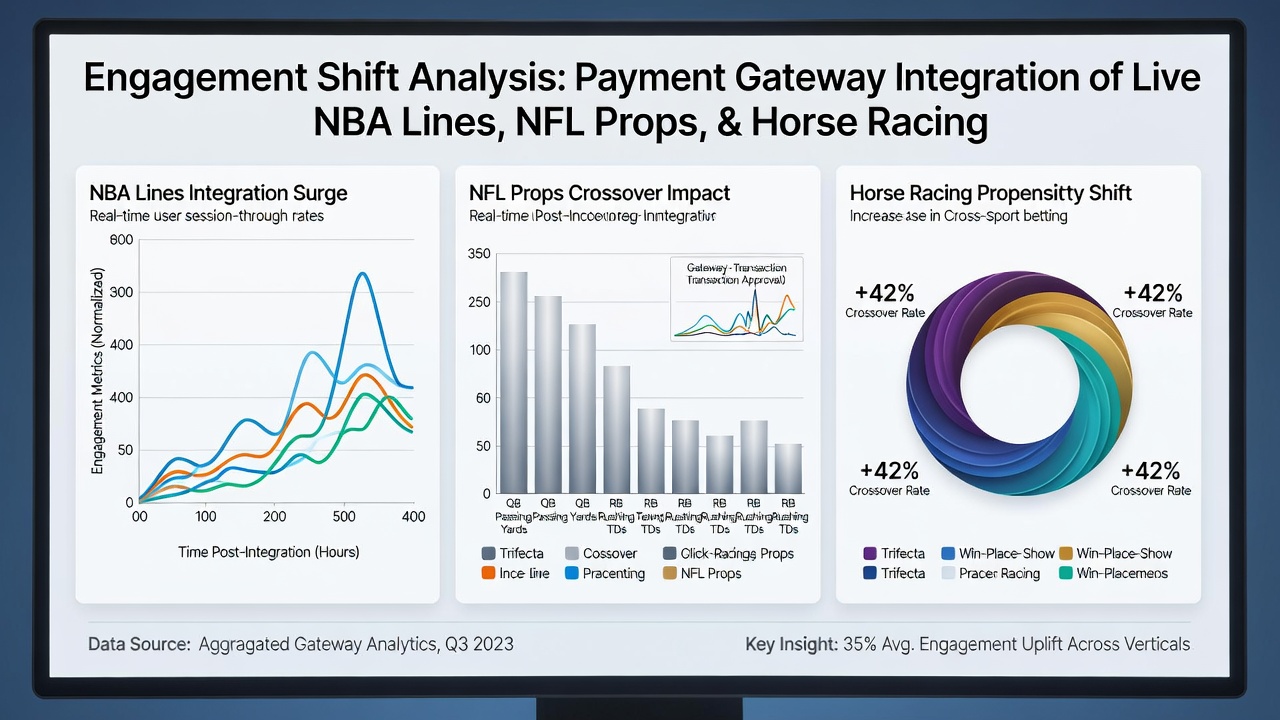 Analytics dashboard showing user engagement shifts between NBA, NFL, horse racing, and casino markets after payment integration