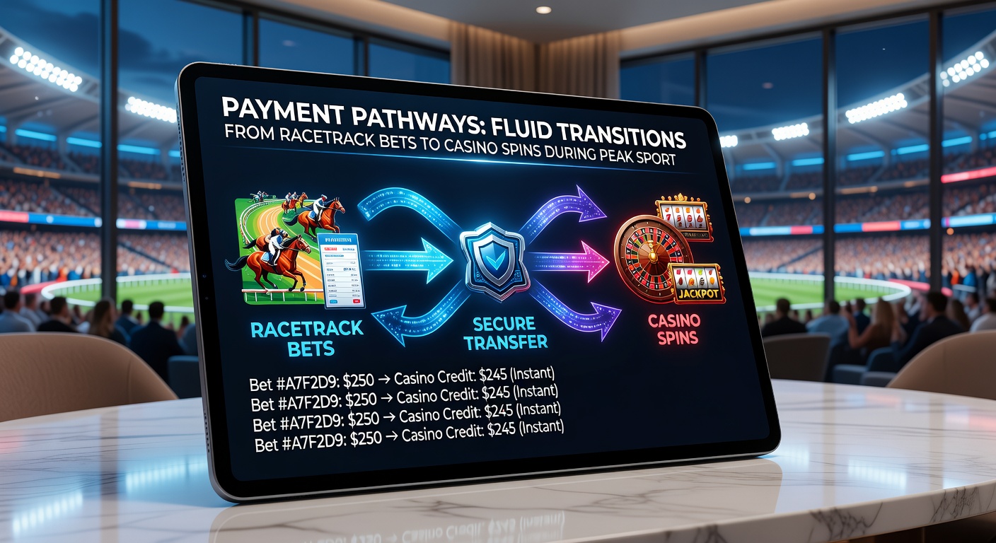 Mobile screens displaying real-time balance transfers between racing odds and casino game interfaces