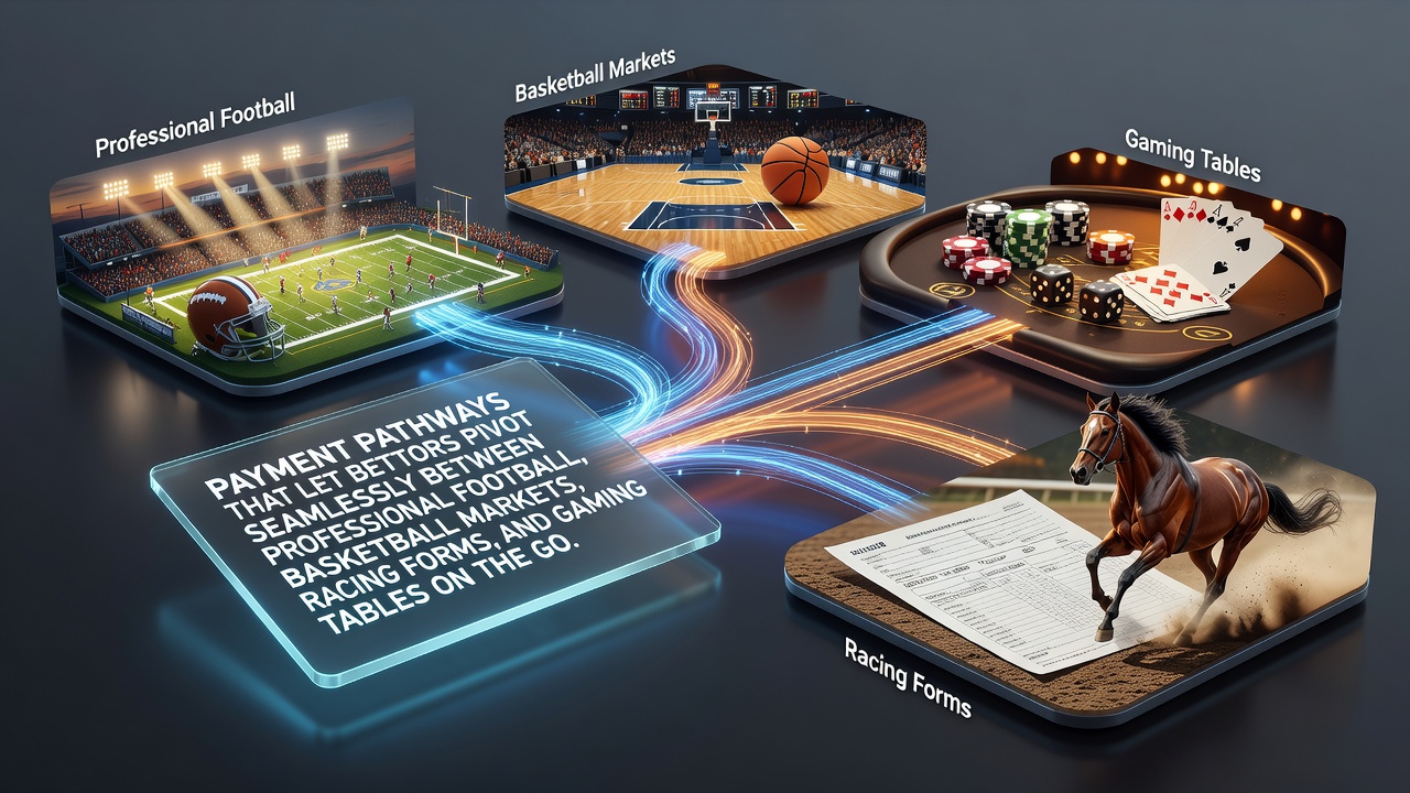 Mobile betting interface displaying seamless transfers between football, basketball, racing and casino markets