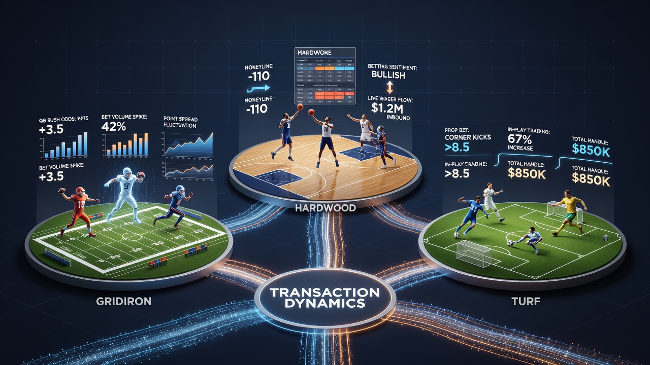 Comparative charts showing transaction volumes across NFL, NBA, and thoroughbred racing events